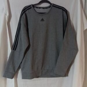 Adidas Sweat Shirt Men's Lg Gray Black Stripes Down Long Sleeve Pullover